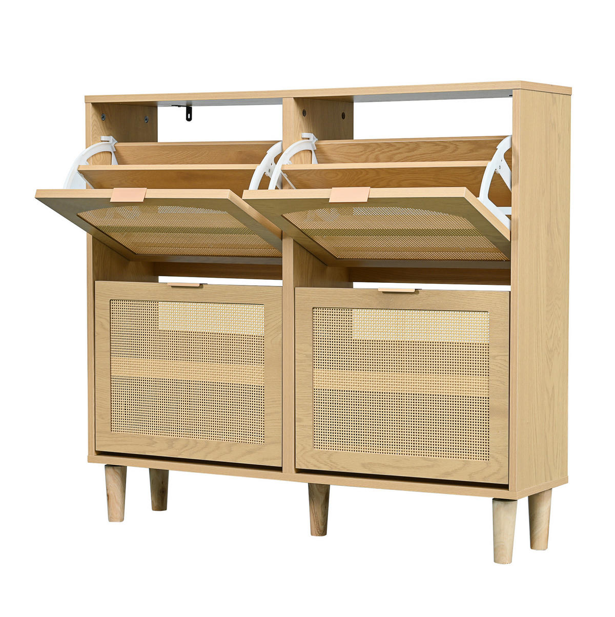 SCHUHSCHRANK aus Spanplatte 100x25x90cm in Eichefarben mit 4 Klappschubladen - Eichefarben, Holzwerkstoff (100/90/25cm) - Modfu