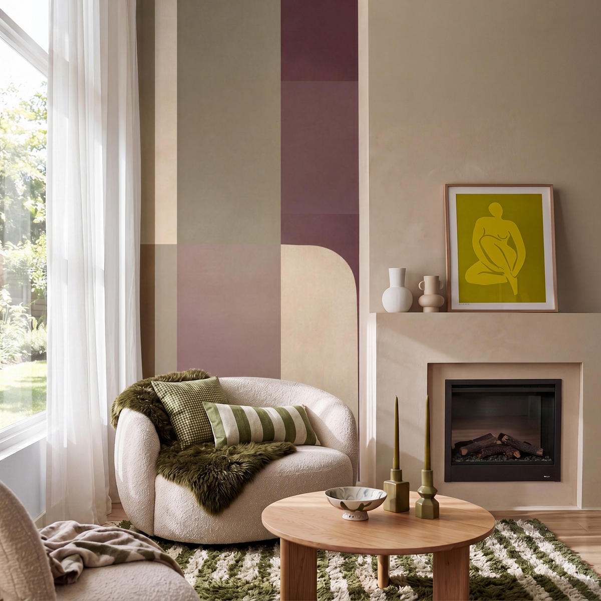 TAPETE - Unis - Abstrakt - Bordeaux - Linien - 100x200 cm - Multicolor, Papier (100/200cm) - OnlyWow