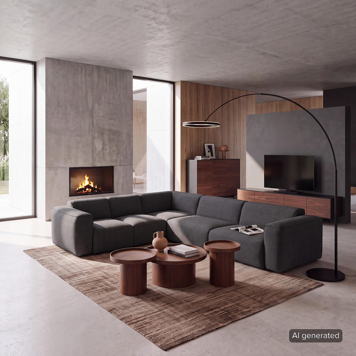 ECKSOFA mit Rundecke - Anthrazit/Schwarz, Kunststoff/Textil (325/260cm) - home24