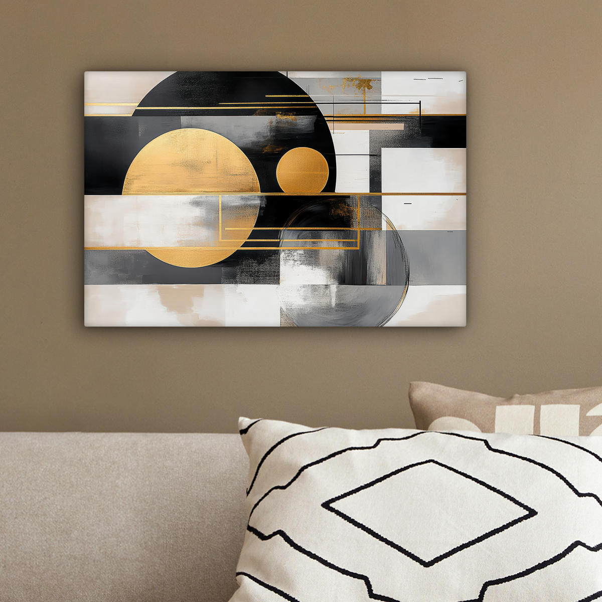 LEINWANDBILD Abstrakt - Gold - Silber - Formen - Ästhetisch - Modern 30x20 cm - Goldfarben, Textil (30/20cm) - MuchoWow