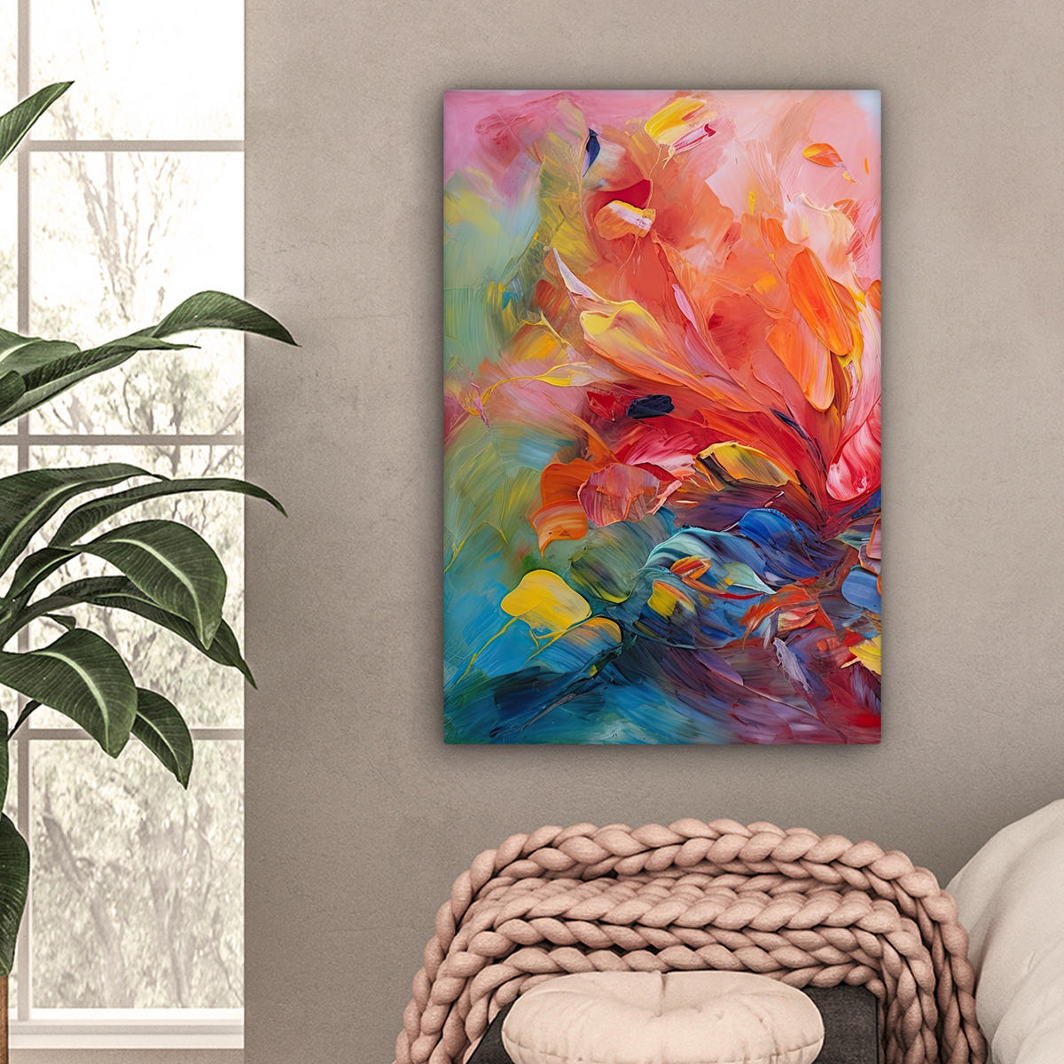 LEINWANDBILD Ölgemälde - Kunst - Abstrakt - Farbenfroh Wanddeko Schlafzimmer 60x90 cm - Altrosa, Textil (60/90cm) - MuchoWow