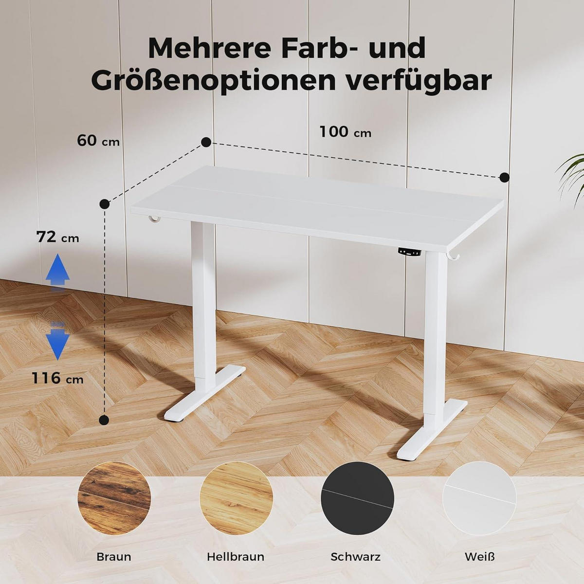SCHREIBTISCH Höhenverstellbar Elektrisch 100 x 60 cm Weiß - Weiß, Holzwerkstoff (100/60/75cm)