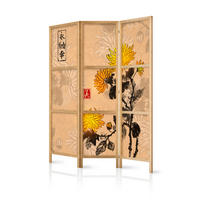 PARAVENT Japanischer 3-tlg 135x172 cm Aquarell Chrysanthemen - Braun, Holz/Textil (135/172/3cm) - Muralo
