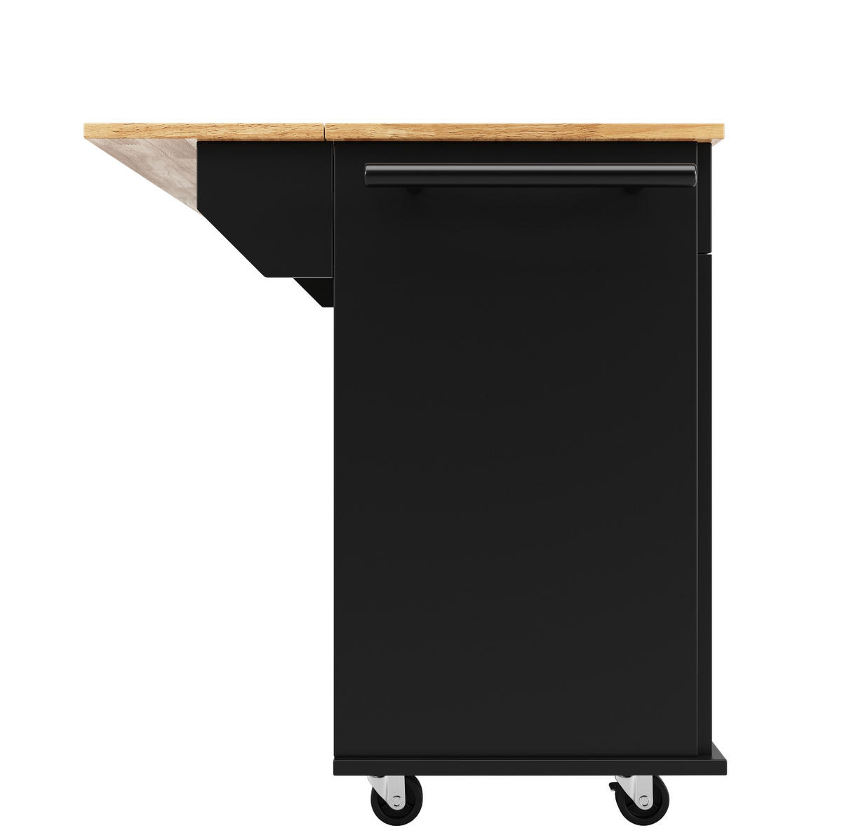 KÜCHENINSEL 106x78x90.5cm Schwarz mit Klapptisch & Rädern - Schwarz, Holzwerkstoff (106/90.5/78cm) - Modfu