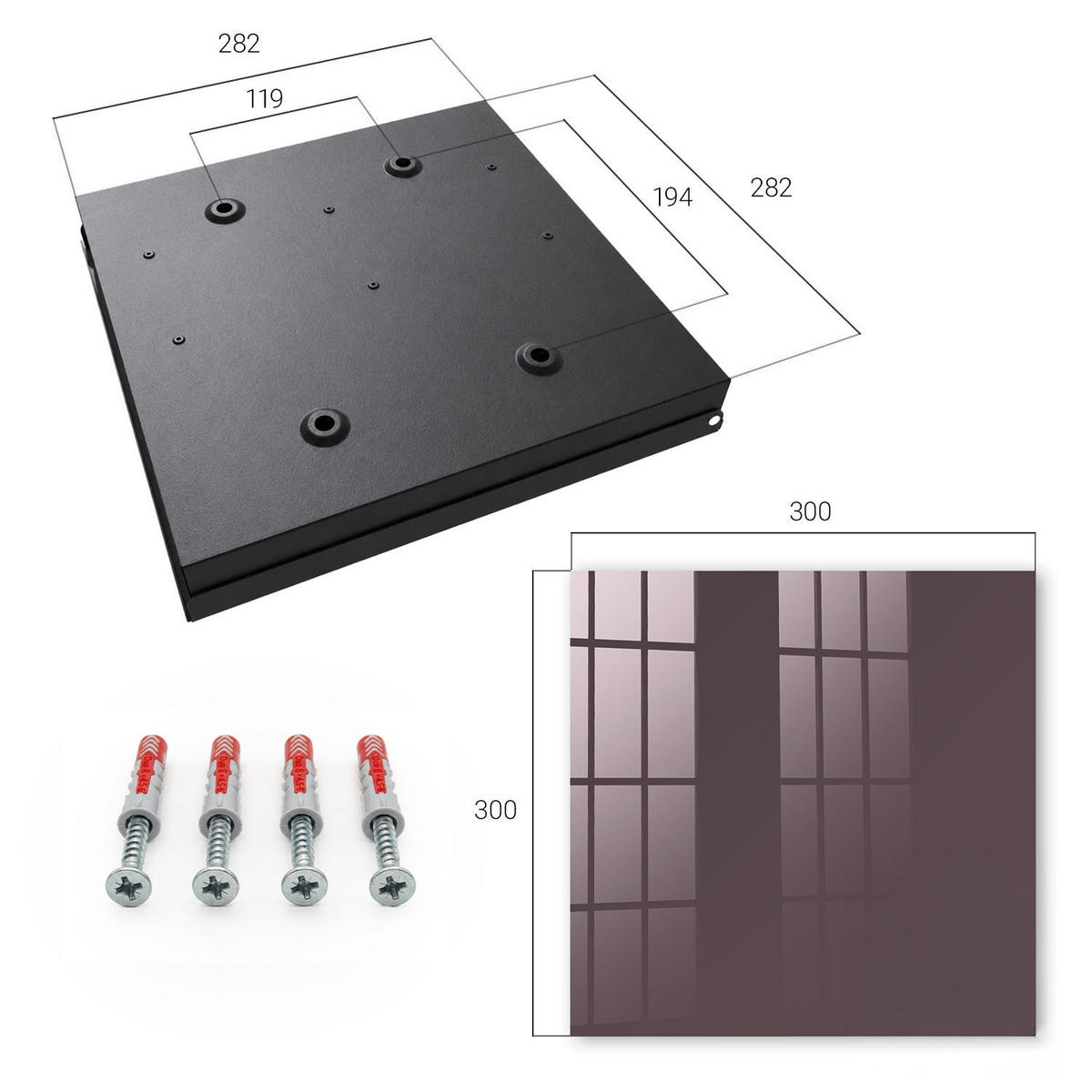 SCHLÜSSELBOX Schwarz 30x30 cm- Türöffnung nach rechts - Grau - Braun, Metall (30/30/5cm) - TULUP