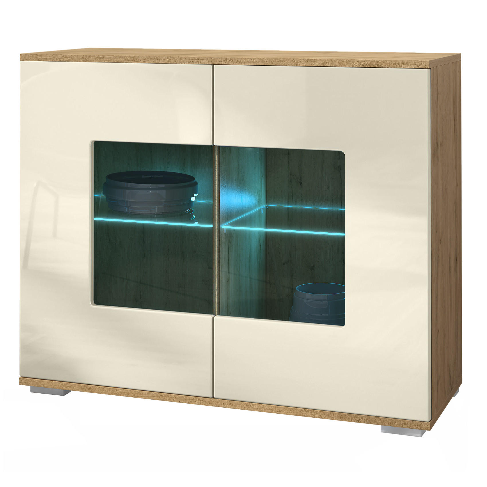 KOMMODE Grömitz Creme Hochglanz - Creme, Holzwerkstoff (92.5/75.5/35cm) - Vladon