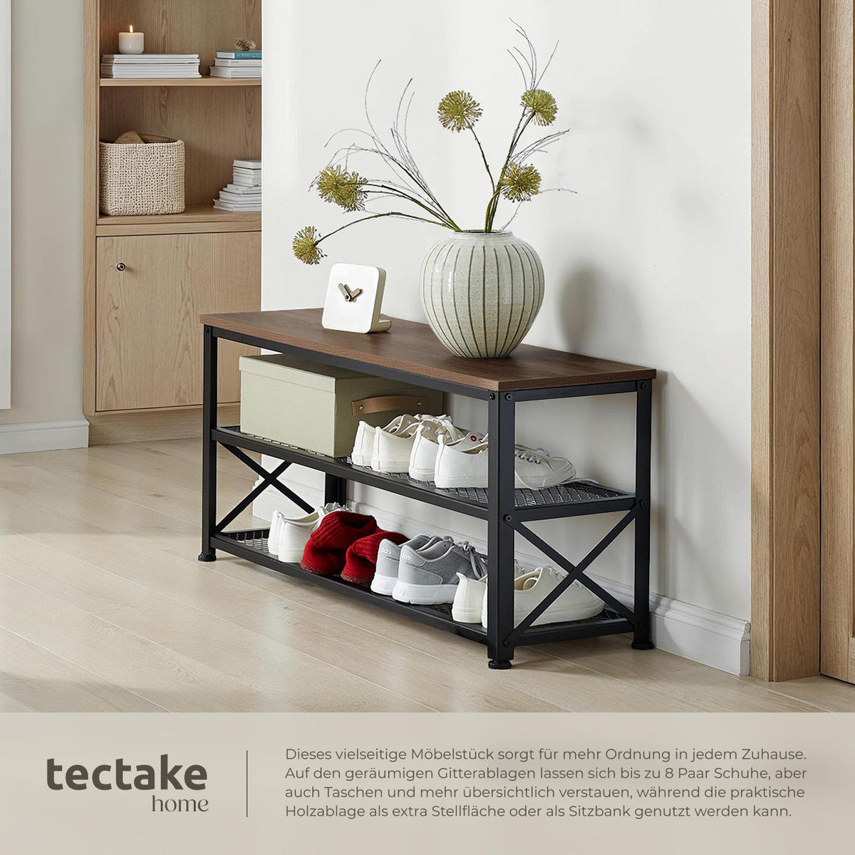 SCHUHREGAL Blackpool,101 x 30,5 x 45,5 cm,Industrial Holz dunkel, rustikal - Rostfarben, Holz (30.5/45.5/101cm) - tectake