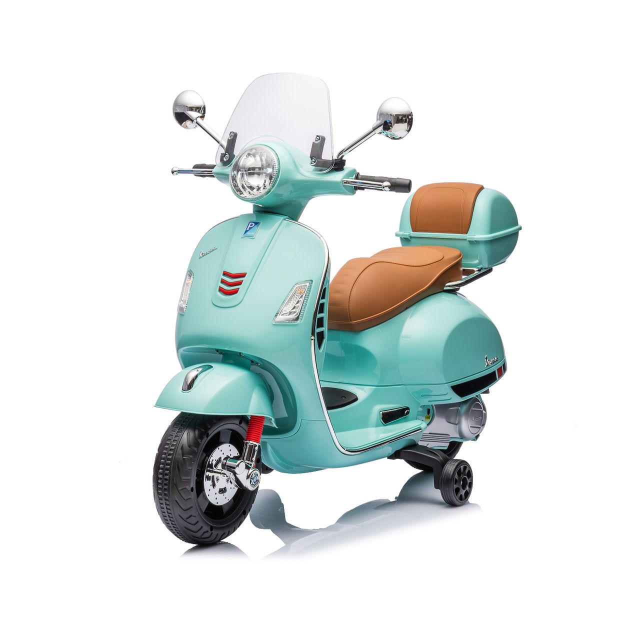 ELETROMOTORRAD Vespa GTS Super grün Heckstaufach Musik MP3 Licht 2-3 km/h - Grün, Kunststoff (66102/50/75cm) - Chipolino