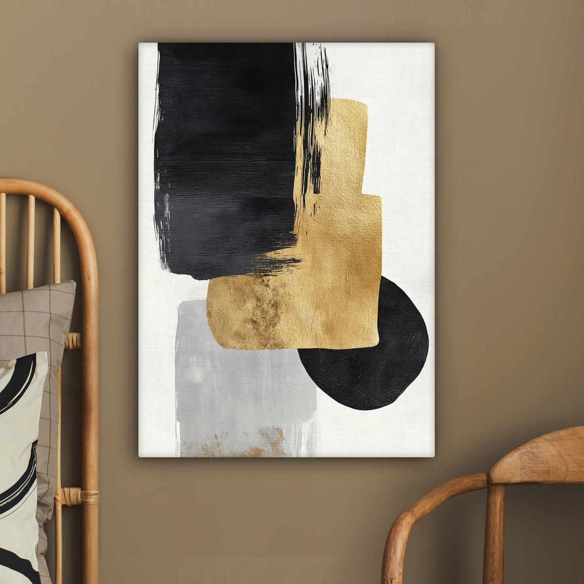 LEINWANDBILD Gold - Rechtecke - Kreise - Abstrakt Wandbild Wohnzimmer 60x80 cm - Weiß, Textil (60/80cm) - MuchoWow