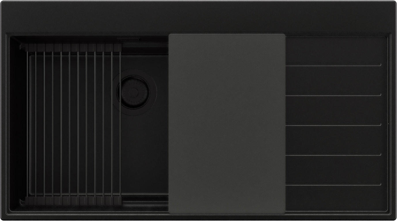 SPÜLBECKEN Sydney, 2-er set Alles Schwarz 90/50 cm 1 Becken + Ablauf-Set + Küchenzubehörset ab 60er Unterschrank - Schwarz, Kunststoff (90/20/50cm) - Primagran