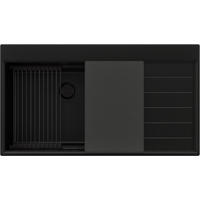 SPÜLBECKEN Sydney, 2-er set Alles Schwarz 90/50 cm 1 Becken + Ablauf-Set + Küchenzubehörset ab 60er Unterschrank - Schwarz, Kunststoff (90/20/50cm) - Primagran