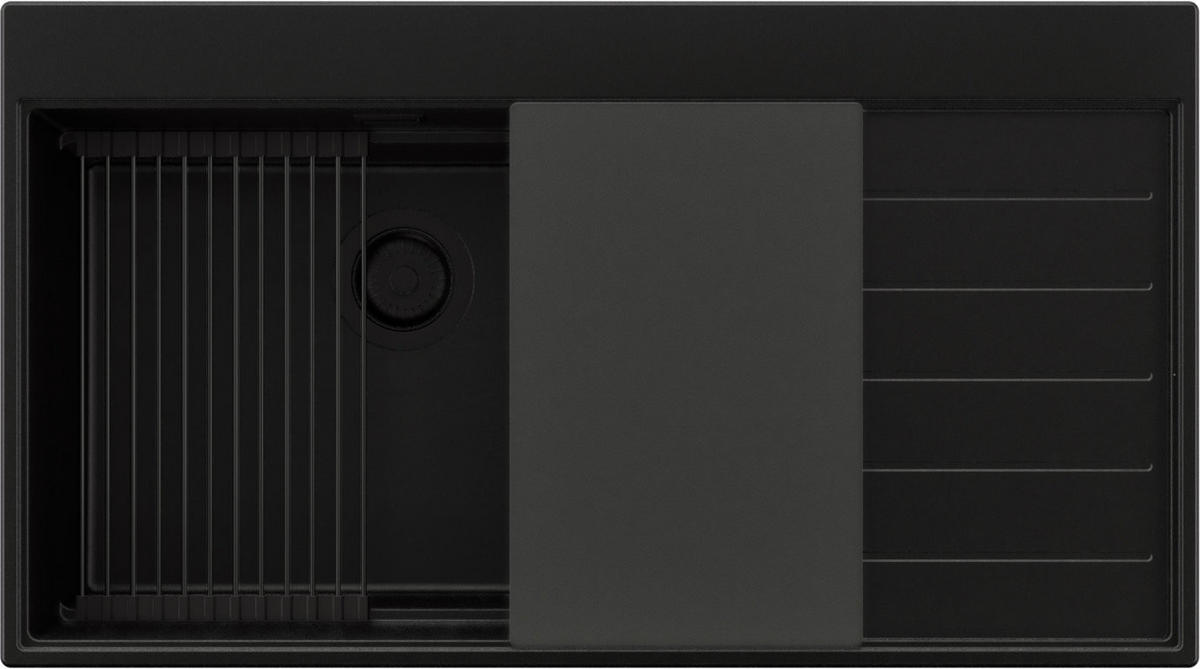 SPÜLBECKEN Sydney, 2-er set Alles Schwarz 90/50 cm 1 Becken + Ablauf-Set + Küchenzubehörset ab 60er Unterschrank - Schwarz, Kunststoff (90/20/50cm) - Primagran