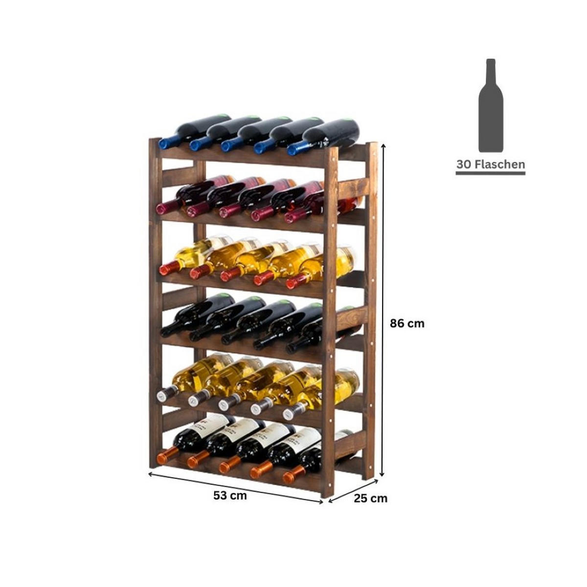 WEINREGAL Pinotwine 86x53x25 cm 30 Flaschen Massives Kiefernholz Braun Geölt - Braun, Holz (53/86/25cm) - PROREGAL