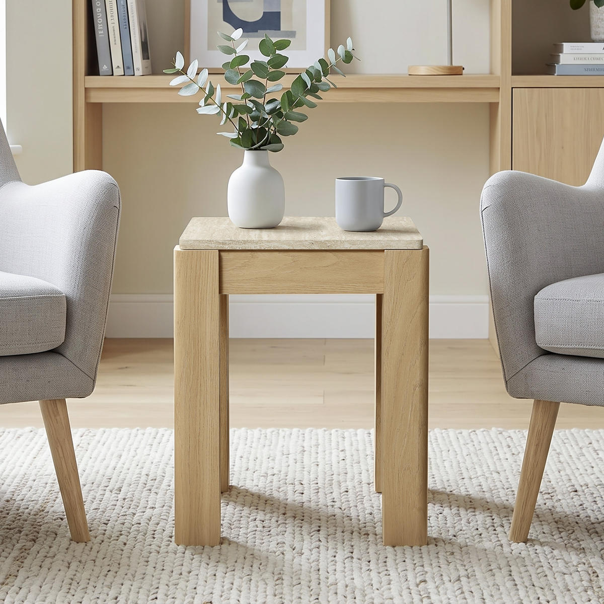 BEISTELLTISCH Holz mit Travertin-Optik 40 × 40 × 49 cm - Eichefarben, Holzwerkstoff (40/40/49cm) - Hometopia