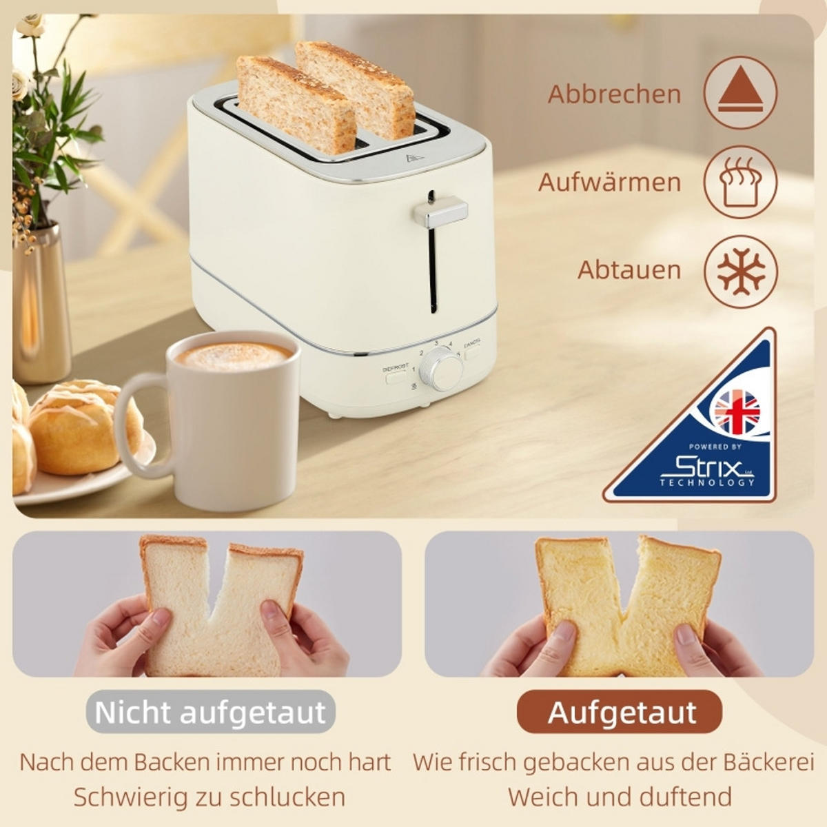 WASSERKOCHER-TOASTER UND 1,7 L 6 Bräunungsstufen Beige 21,2/16/24,3 cm - Beige, Kunststoff (16/24.3/21.2cm) - Rolipo