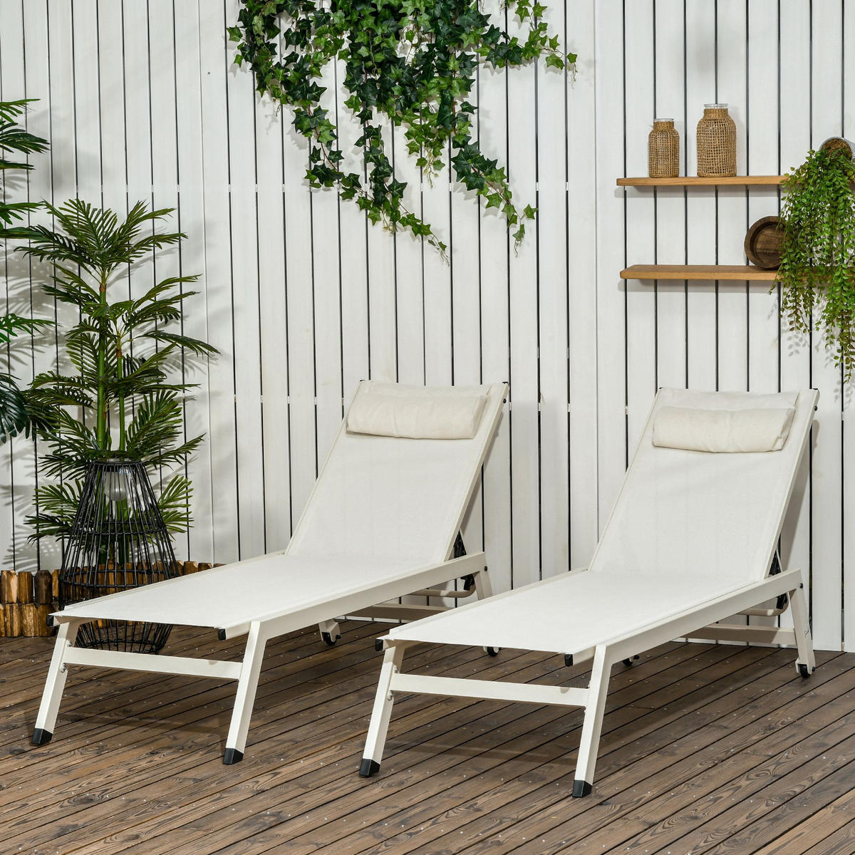 SONNENLIEGE 2-teilige Liege-Sonnenliege aus Aluminium und Polyester 55 x 195 x 30 cm ,Beige - Beige, Metall (55/90/164cm) - Vallsero