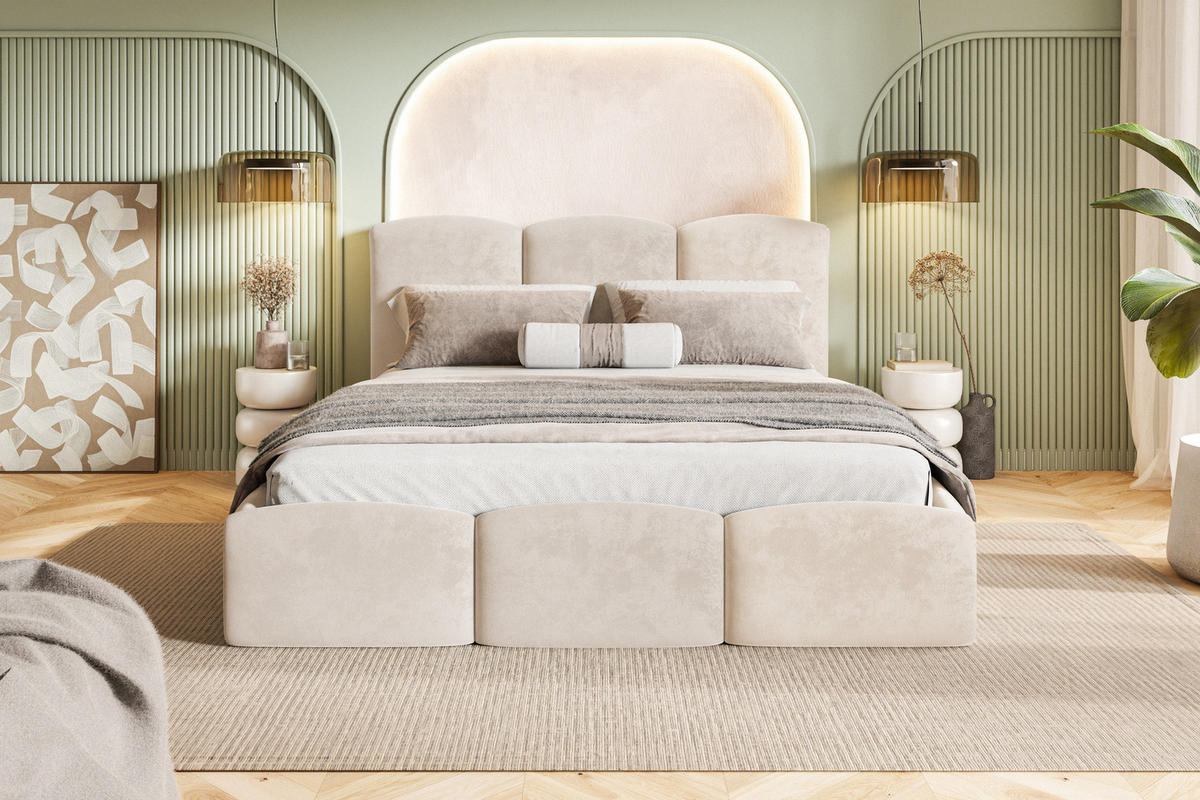 POLSTERBETT 160x200 Roma Slim mit Bettkasten, Lattenrost, Velvet Beige - Beige, Holz/Textil (160/200cm) - Emporius