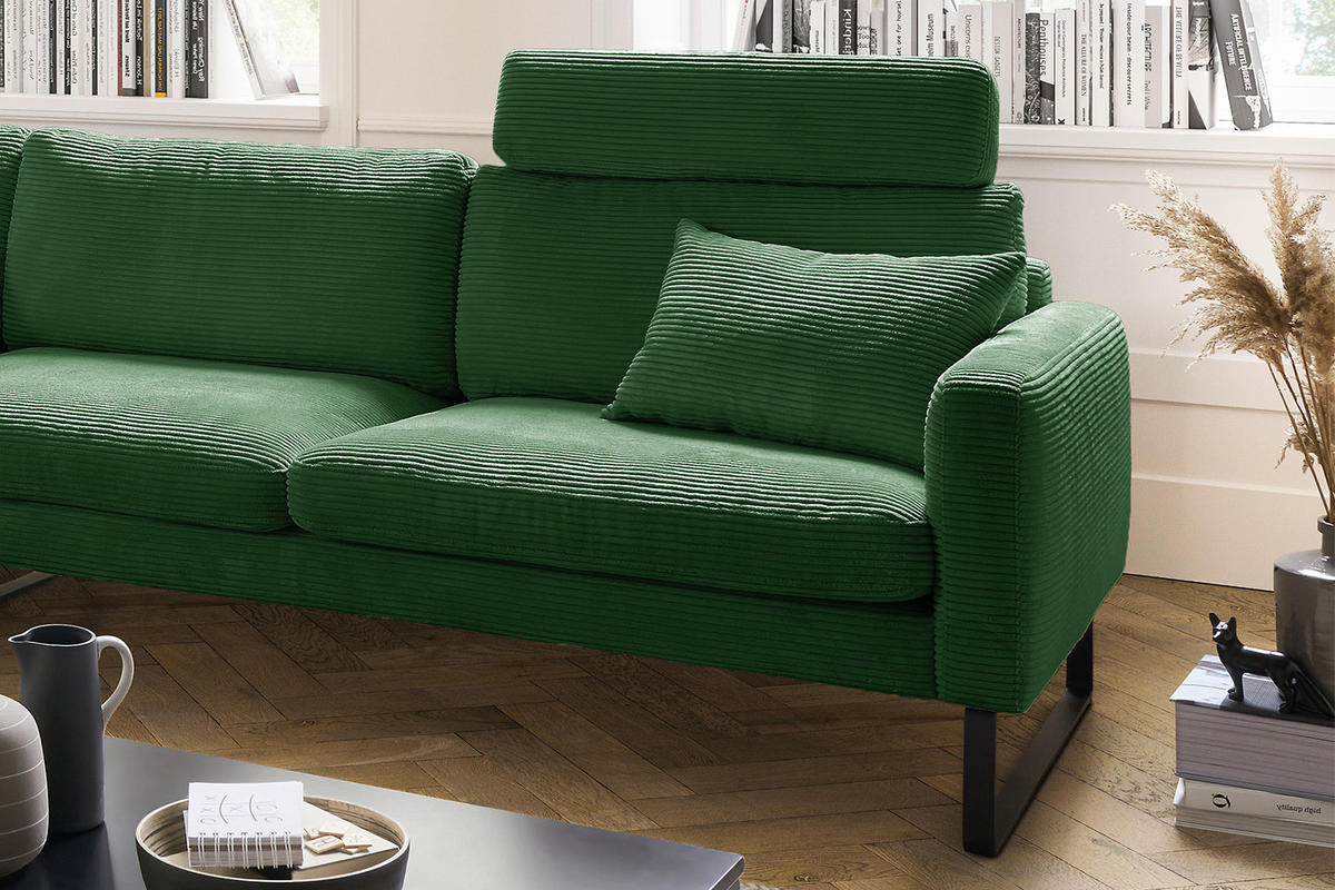 ECKSOFA RICARDA Smaragdgrün Cord - Smaragdgrün/Schwarz, Textil/Metall (298/154cm) - KAWOLA