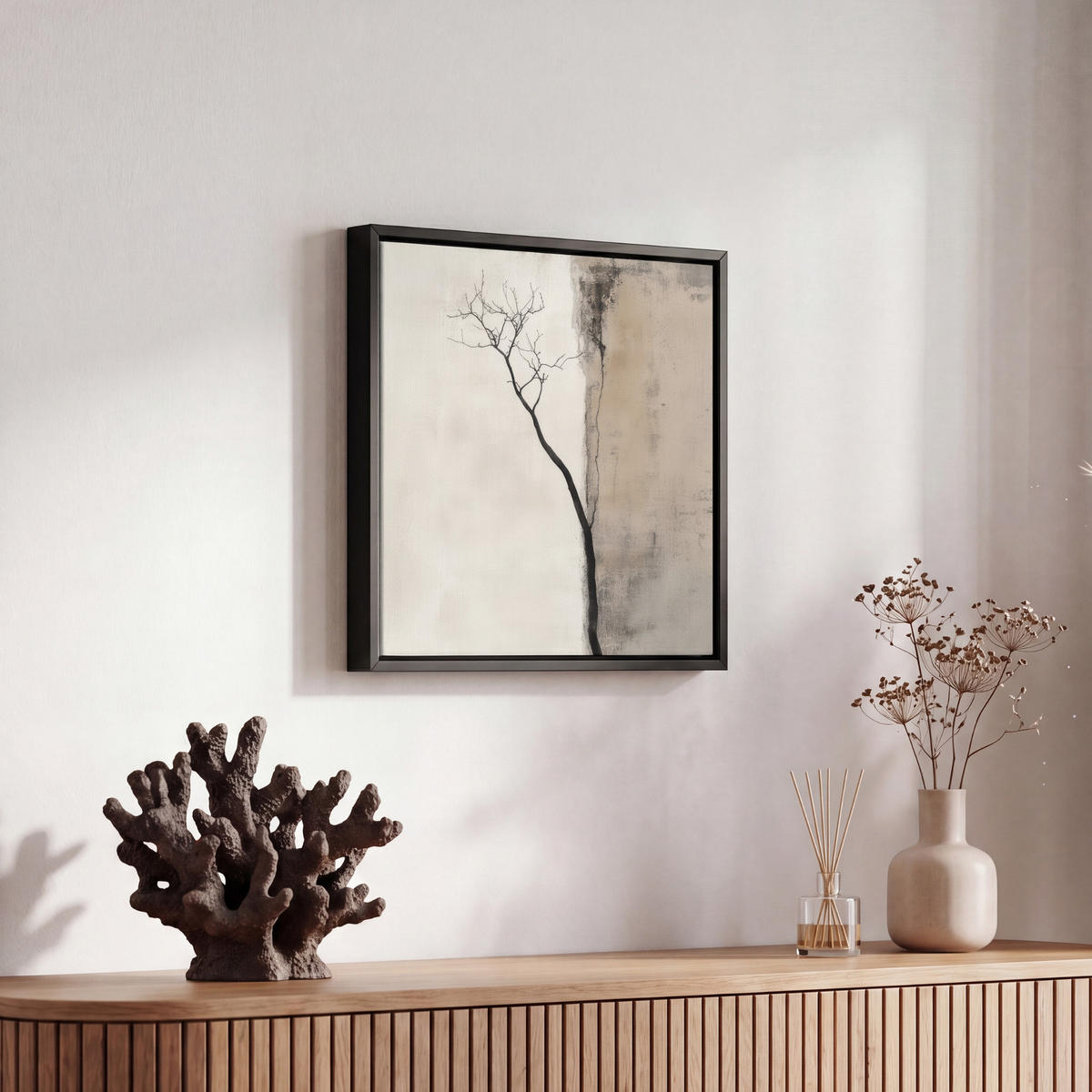 LEINWAND Bilder mit Rahmen - Wabi sabi - Pflanze - Beige - 20x20 - Taupe, Textil (20/20cm) - MuchoWow