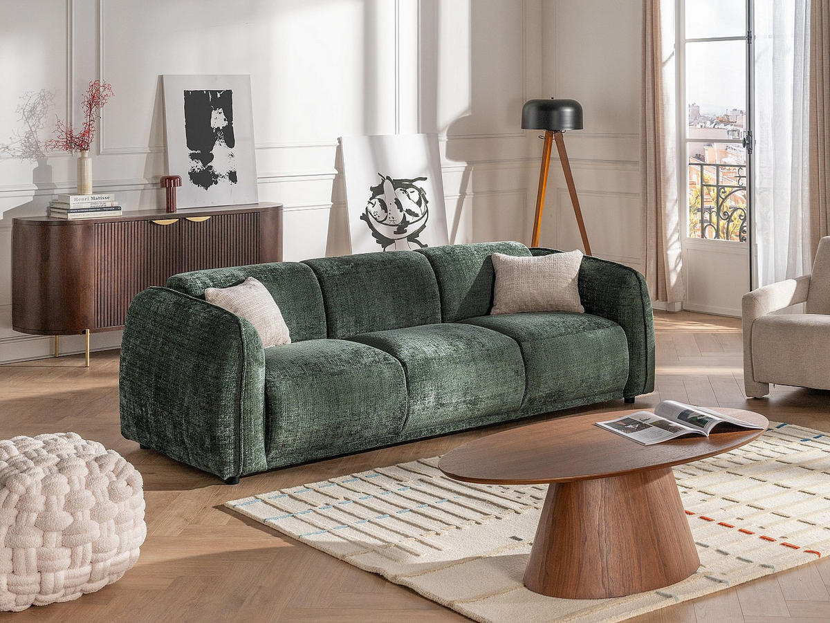 SOFA - 3 Personen - stoff - grün Juneti - Grün, Kunststoff/Textil (235/80/90cm) - Vente-Unique