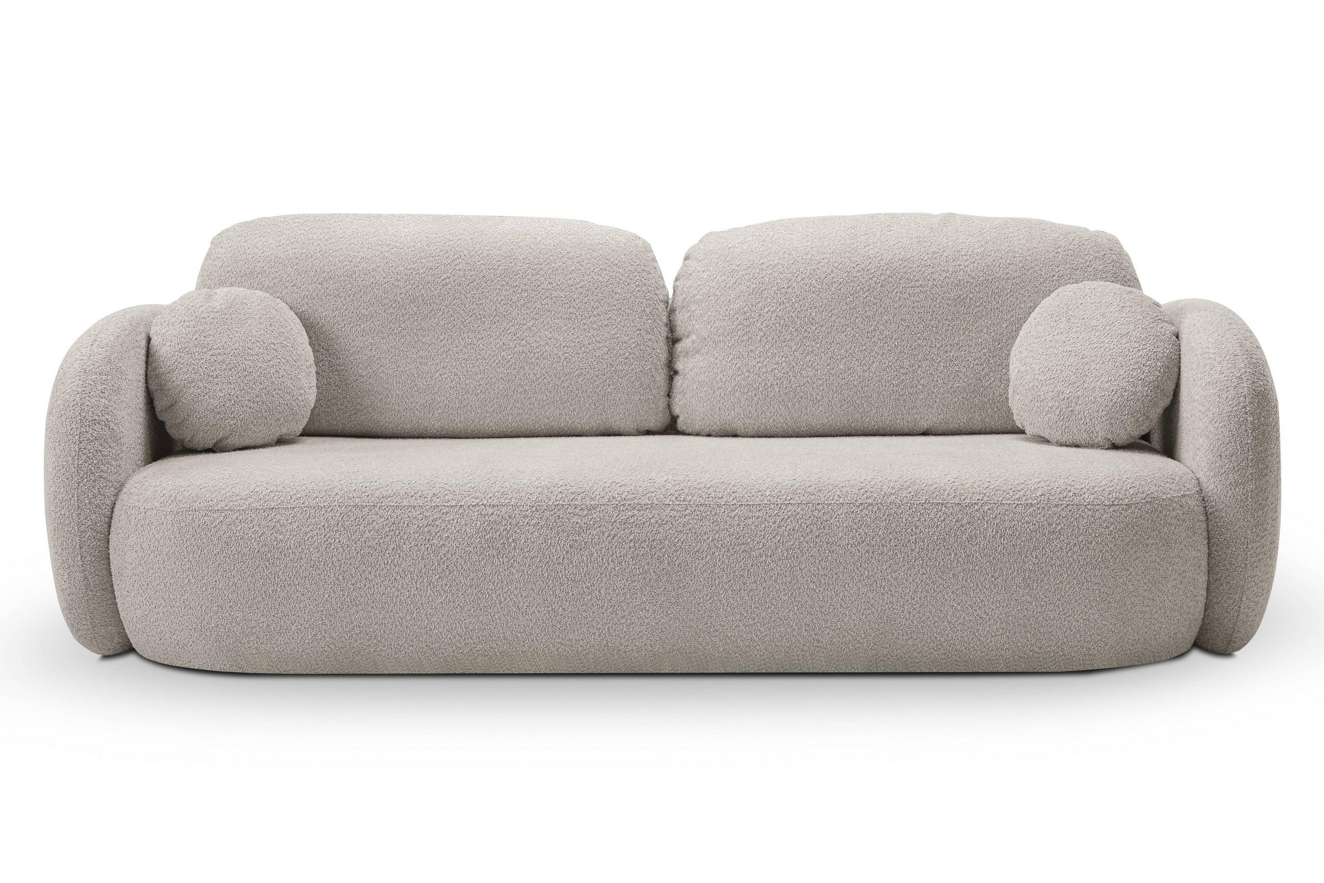 BETTSOFA AMICO Grau Bucle-Stoff mit Schlaffunktion - Grau, Holz (238/86.5/101cm) - MASSENO