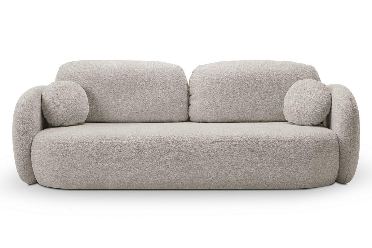 BETTSOFA AMICO Grau Bucle-Stoff mit Schlaffunktion - Grau, Holz (238/86.5/101cm) - MASSENO