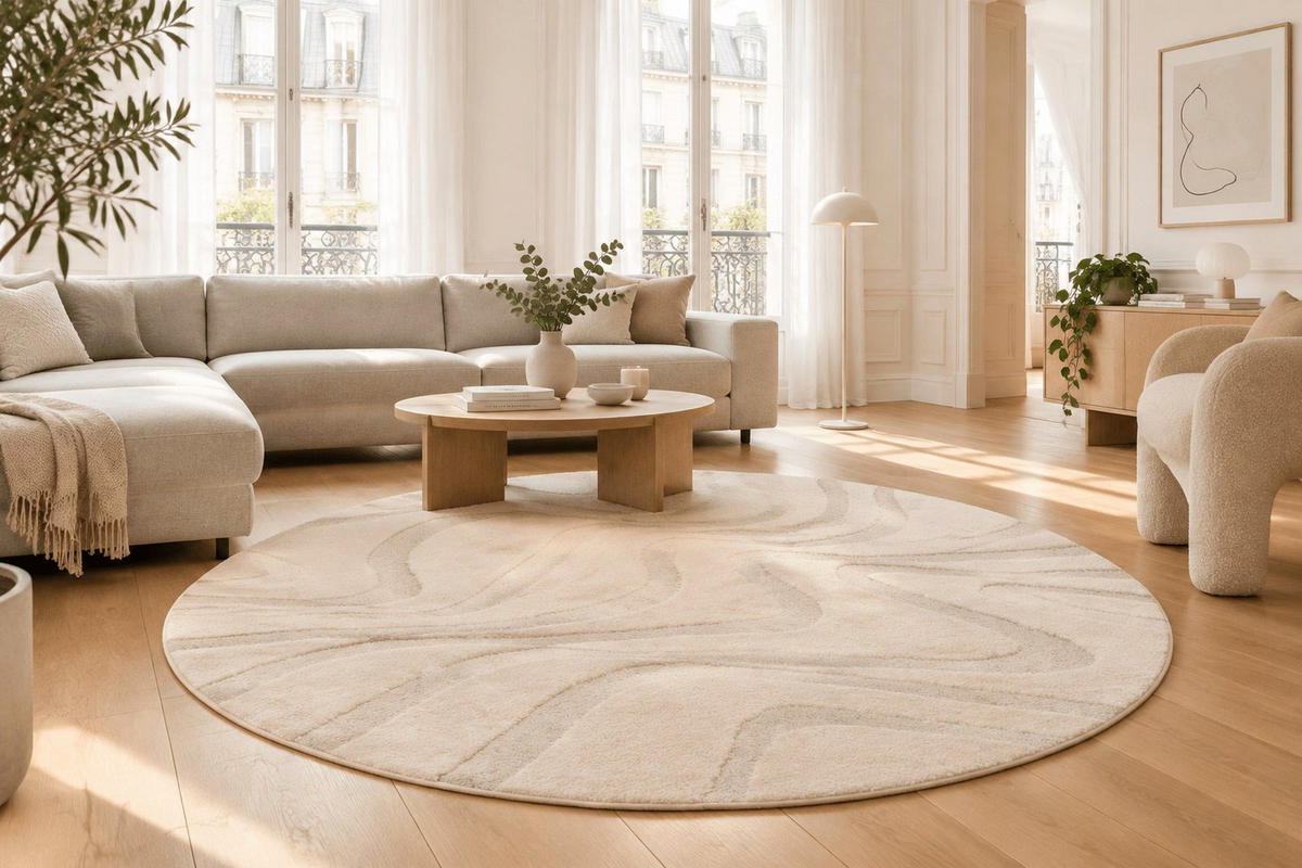 TEPPICH rund skandinavisches Häkelmotiv beige - Beige, Textil (160/160cm) - AFK Living