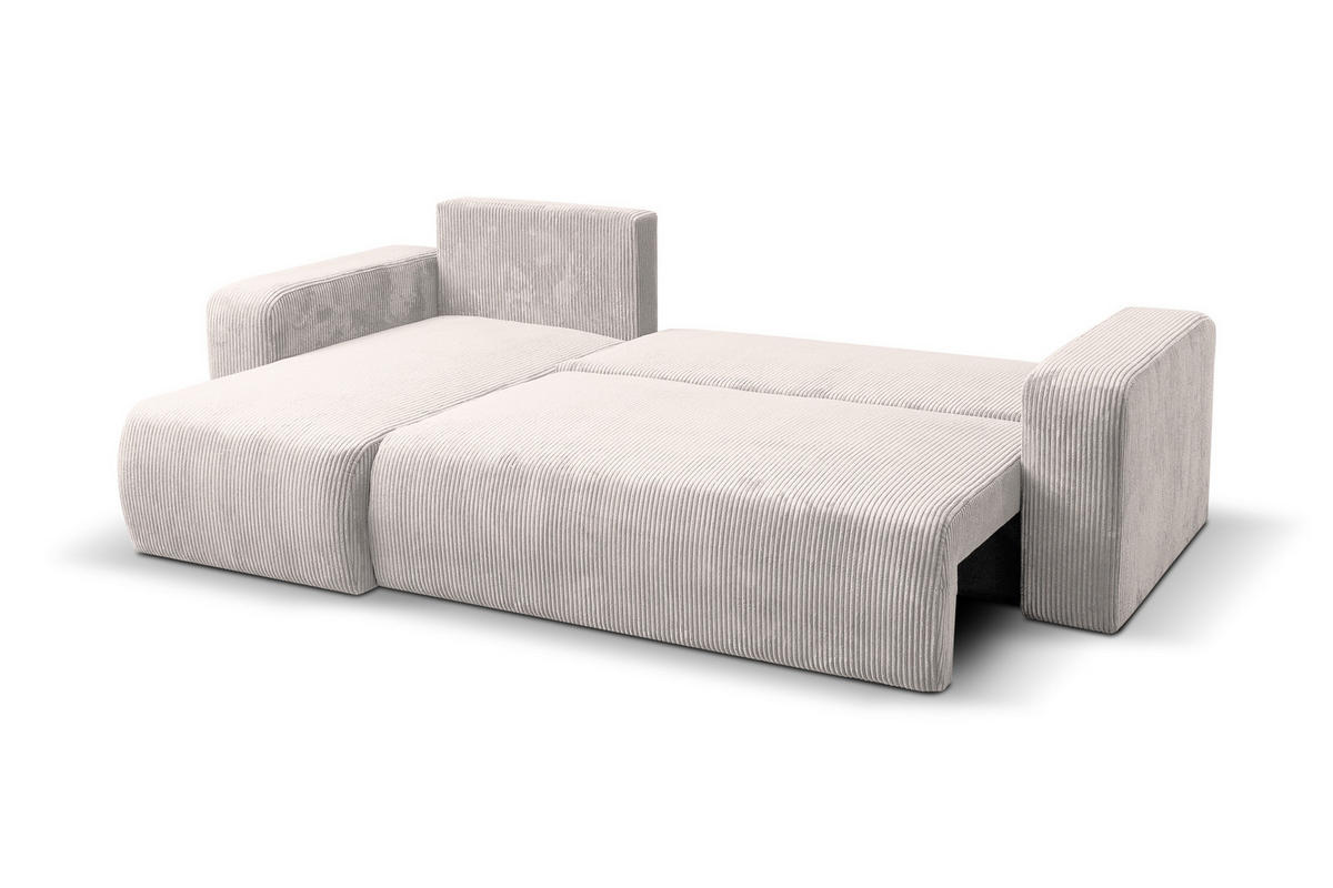 ECKSOFA LUNA mit Schlaffunktion und Bettkasten Cord-Stofff (Beige) - Beige, Textil (244/142cm) - VENASI MÖBEL
