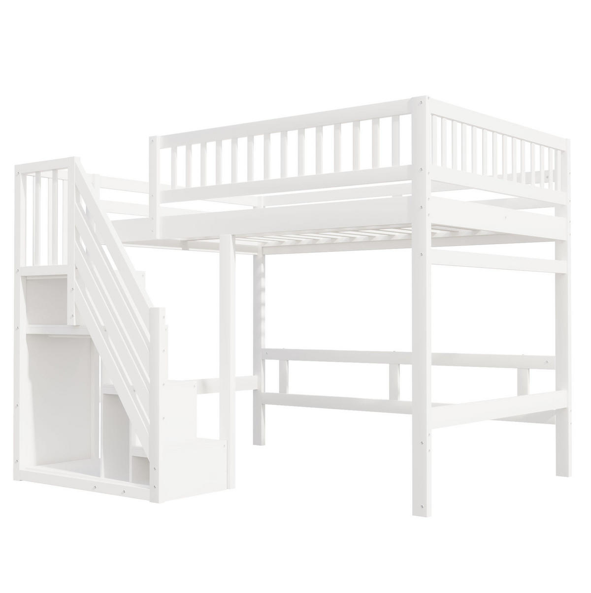 BETT mit Stauraumtreppe 140x200 cm Massivholz Weiß - Weiß, Holzwerkstoff (140/200cm) - Beauniv