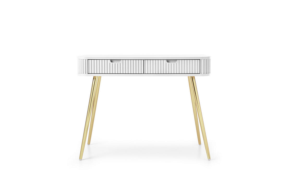 KONSOLENTISCH PORTO (Oval, Rillenfront, Weiß Matt, Goldene Füße) - Goldfarben/Weiß, Holz/Holzwerkstoff (49/103/80cm) - Ravio