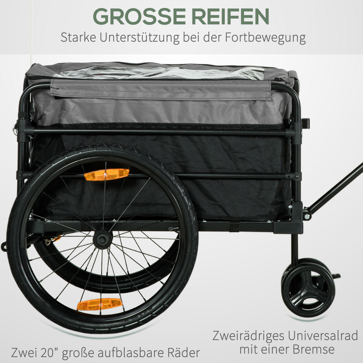 FAHRRADANHÄNGER, Oxford, Schwarz/Grau, 130 x 64 x 64/103 cm - Schwarz, Metall (64/103/130cm) - HOMCOM