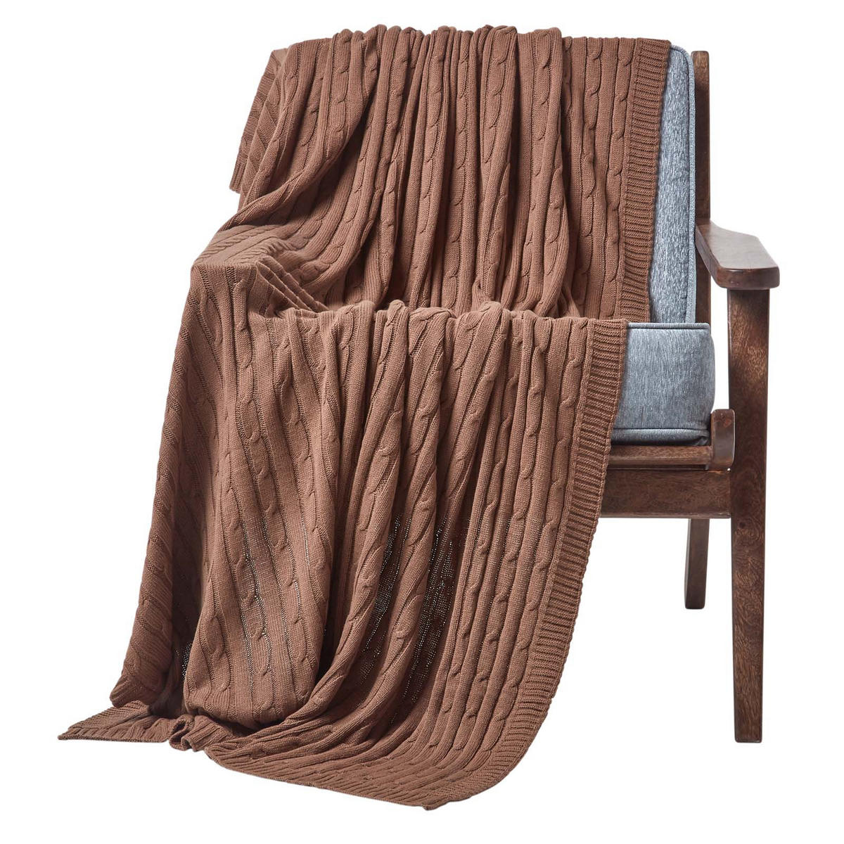 STRICKDECKE 150/200 cm, Baumwolle mit Rautenmuster - Braun, Textil (150/200cm) - Homescapes