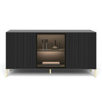 SIDEBOARD Benvie 3T Schwarz 154/80/38 cm – mit Glastüren und goldenen Beinen - Goldfarben/Schwarz, Holzwerkstoff (154/80/38cm) - AX Living