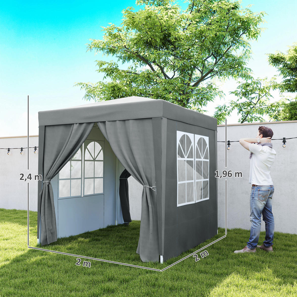 PAVILLON DE-13998 Pop-up 2/2 m, höhenverstellbar, UV-Schutz Grau - Grau, Metall (200/240/200cm) - ComfortXL