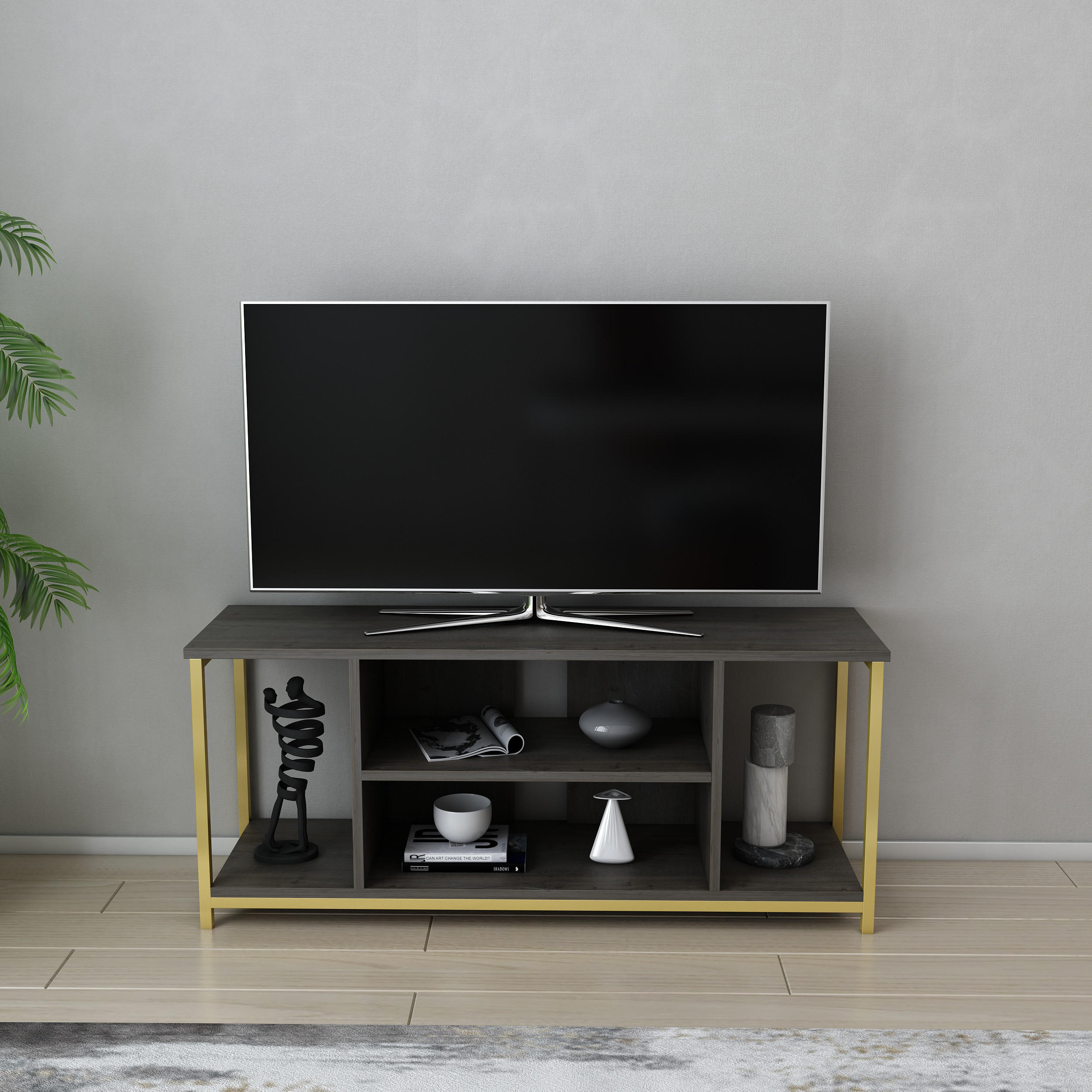TV-ELEMENT Rinaldo Gold Frig - Beige/Goldfarben, Holzwerkstoff (120/51/35cm) - Decorotika