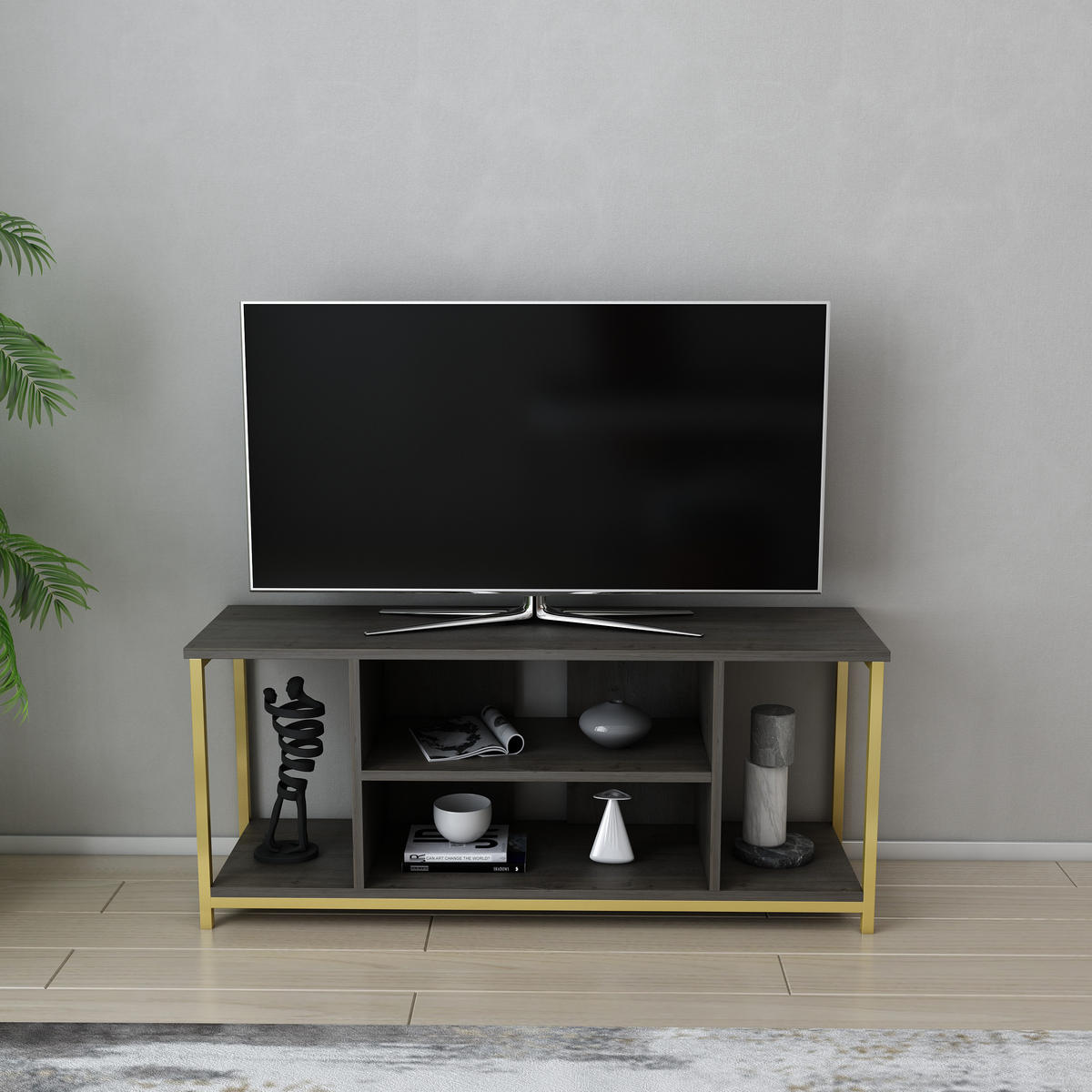 TV-ELEMENT Rinaldo Gold Frig - Beige/Goldfarben, Holzwerkstoff (120/51/35cm) - Decorotika