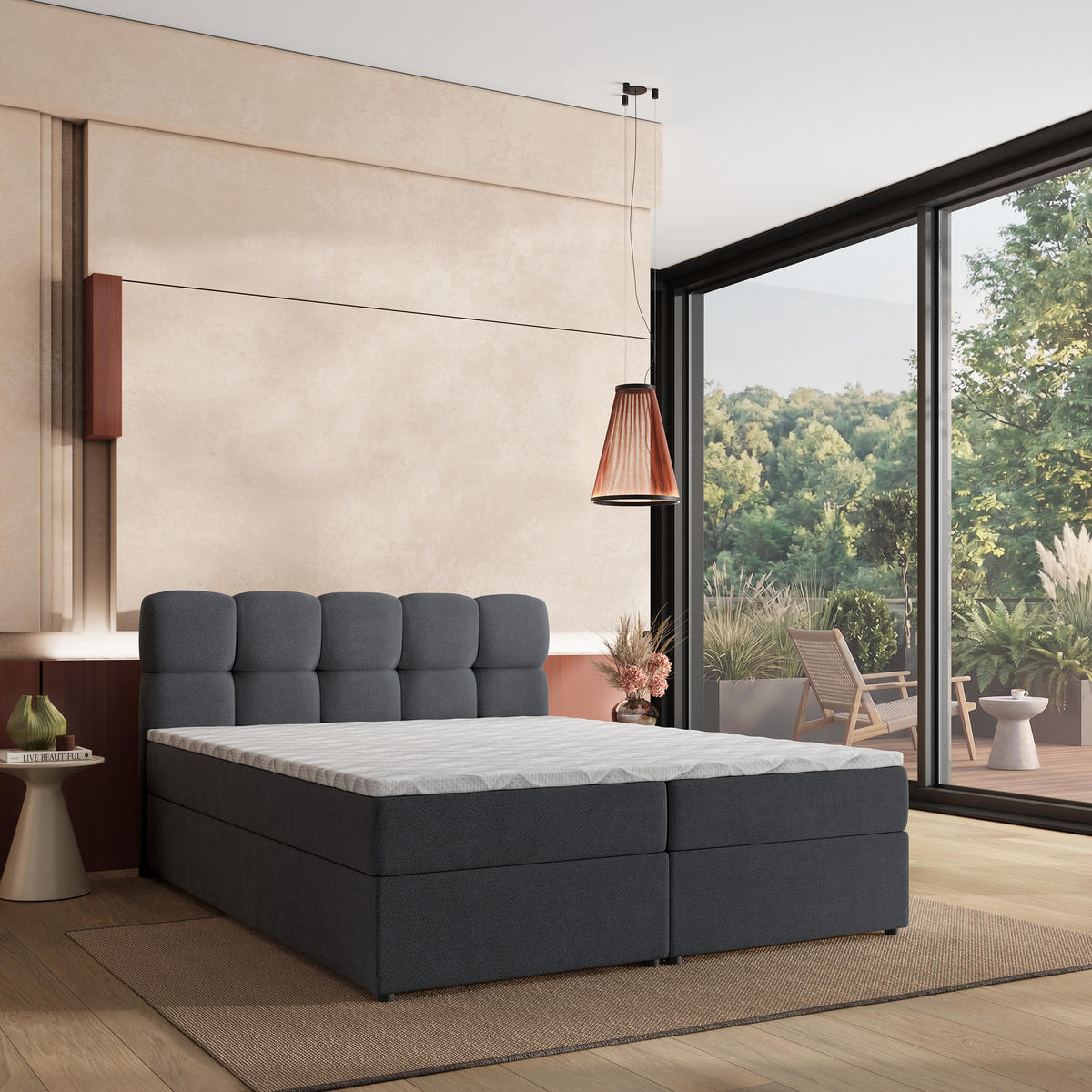 BOXBETT MERU 140x200 cm mit Matratze und Topper - Graphitfarben - Graphitfarben, Holz (140/200cm) - MASSENO
