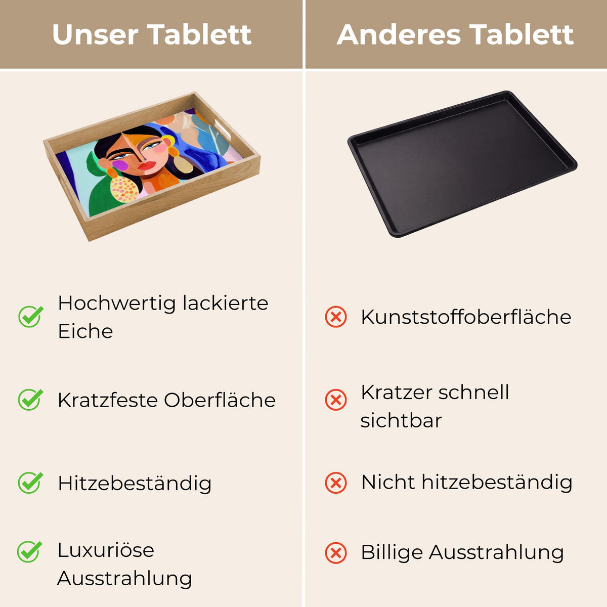TABLETT - Porträt - Frau - Modern - 40x30 cm - Multicolor, Holz (40/5/5cm) - OnlyWow
