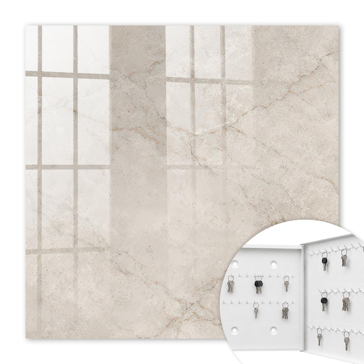SCHLÜSSELBOX Weiß 30x30 cm – Türöffnung nach rechts - Subtile Eleganz - Beige, Metall (30/30/5cm) - TULUP