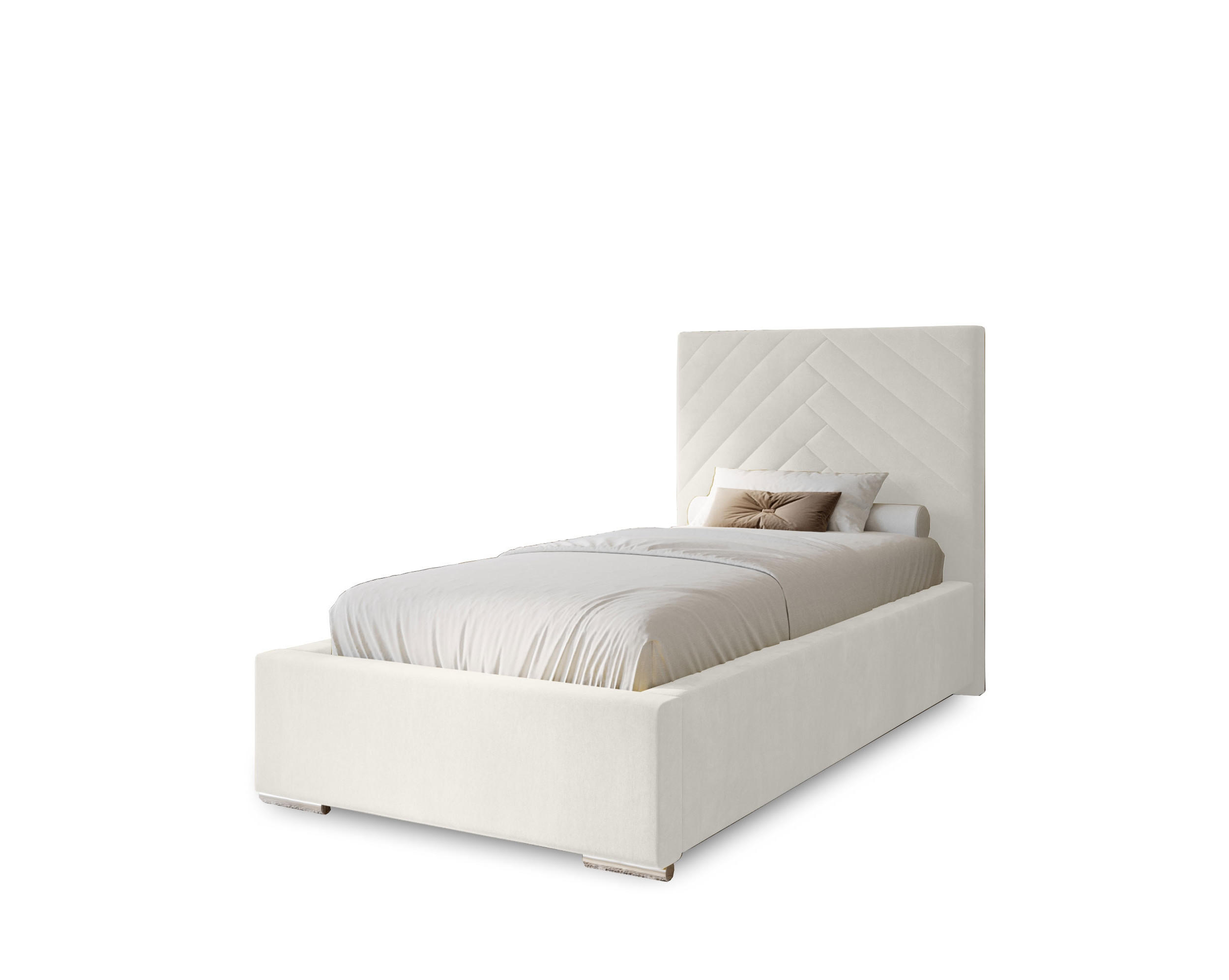 POLSTERBETT Aura 80x200 cm, Einzelbett mit Bettkasten und Lattenrost aus Holz, Velourstoff: Weiß - Weiß, Holz/Kunststoff (80/200cm) - Marpur