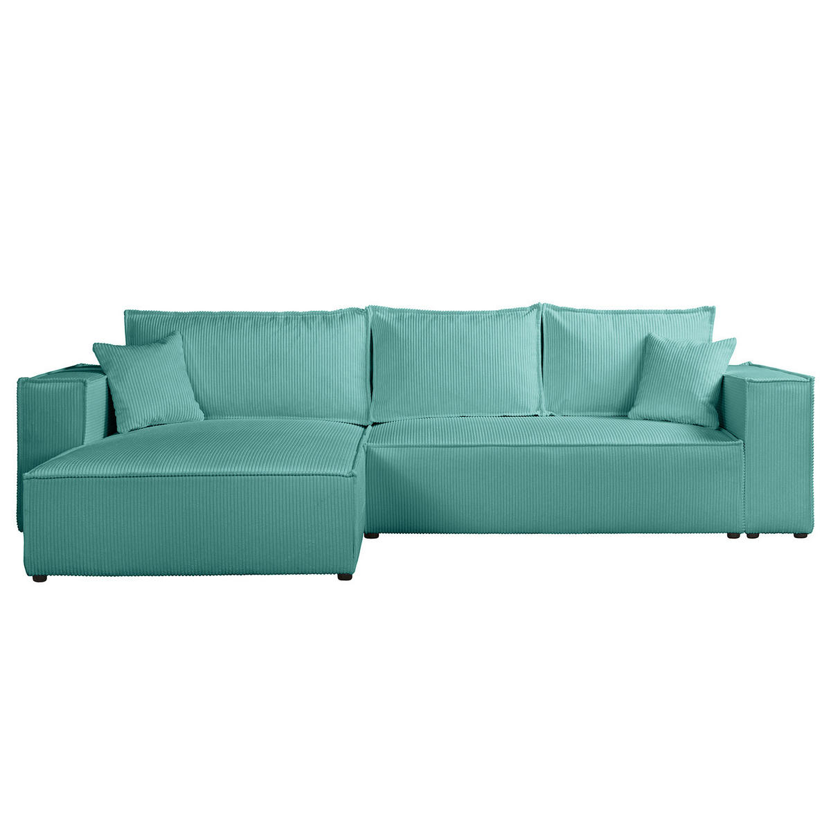 ECKSOFA mit Schlaffunktion - 290 cm - Türkis/Schwarz, Kunststoff/Textil (290/185cm) - home24