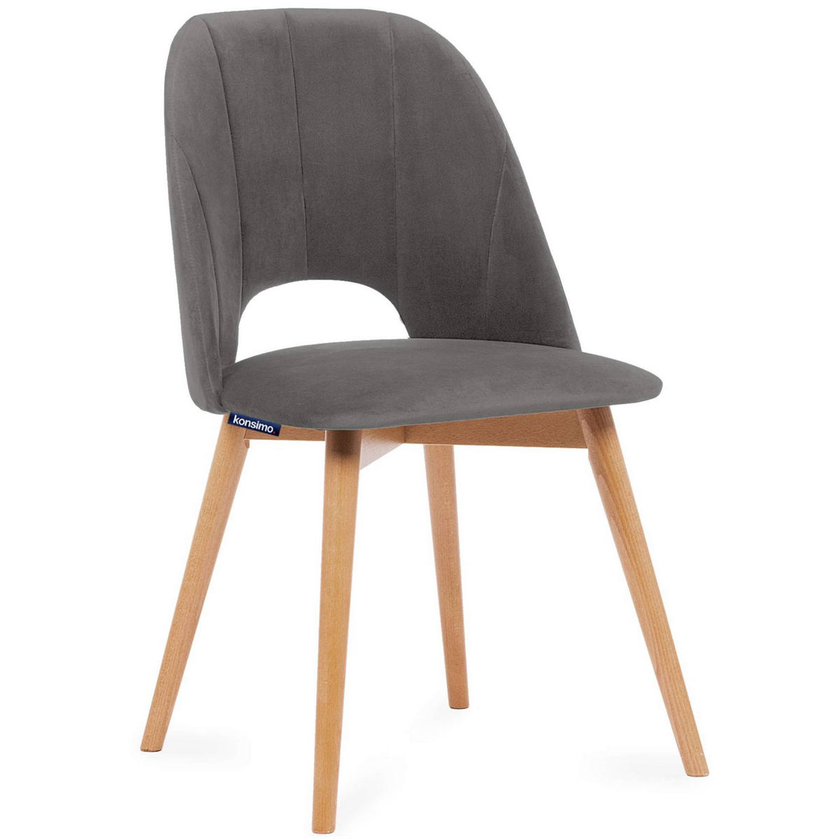 ESSZIMMERSTUHLE TINO 2-tlg Velours-Sitz, Grau - Eichefarben/Grau, Holz/Textil (48/86/44cm) - KONSIMO®