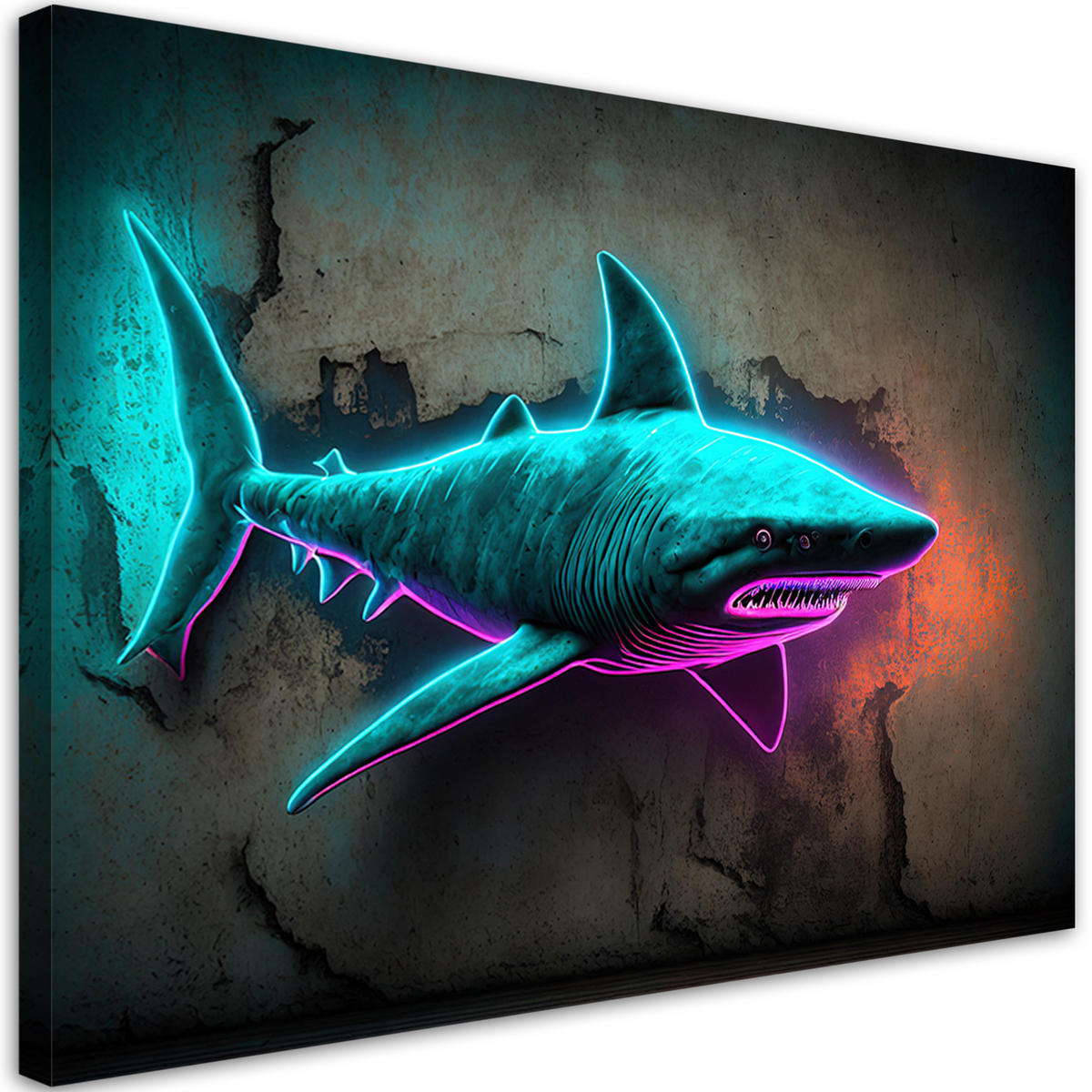 WANDBILD tiere delphin neon - Blau, Textil (60/40cm) - Feeby