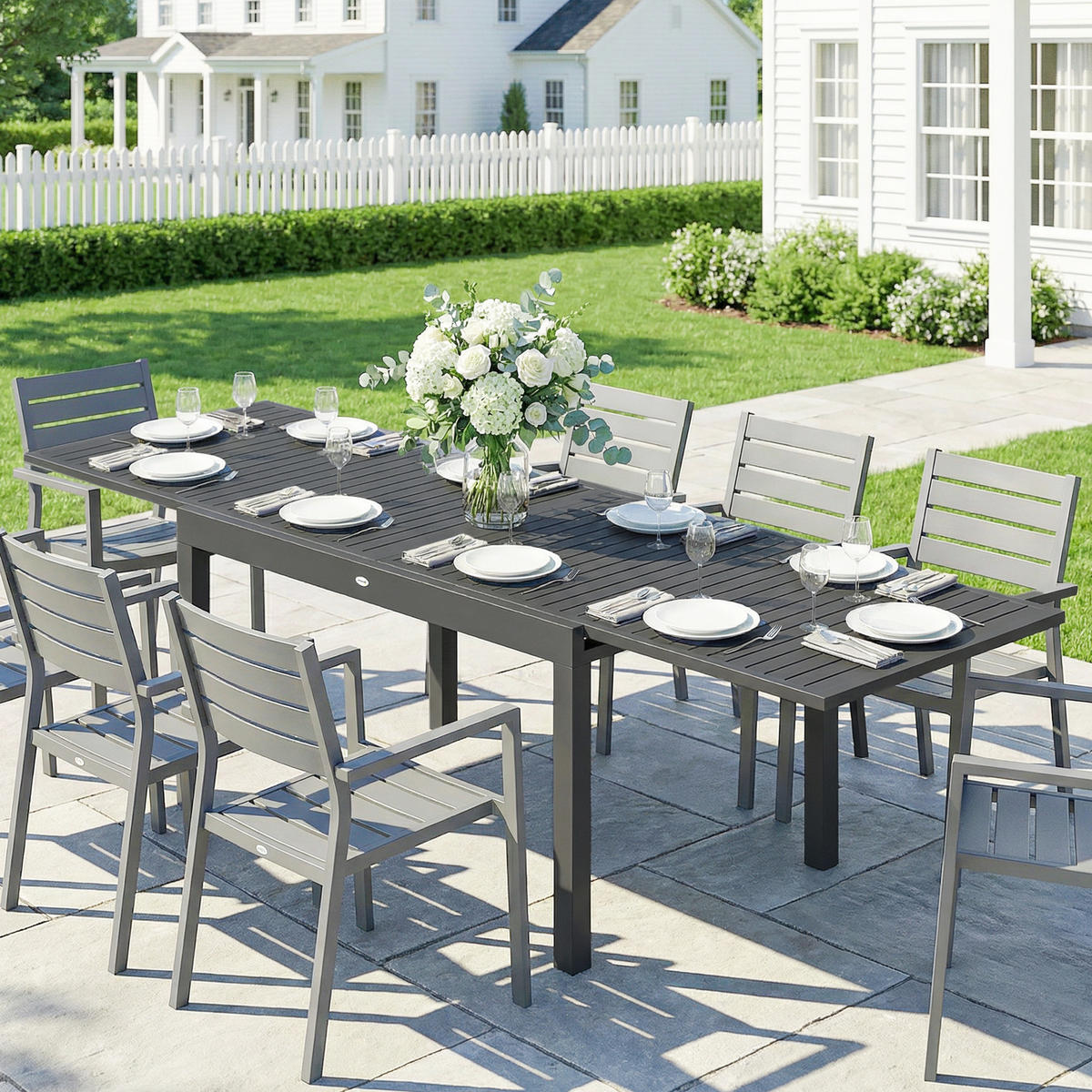 GARTENTISCH DE-14225 135-270 cm für 6-10 Personen Grau - Dunkelgrau, Metall (270/90/75cm) - ComfortXL