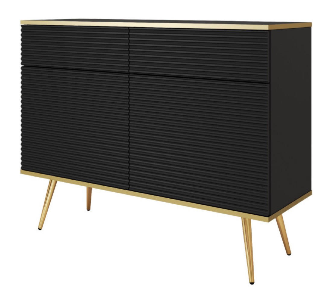 SIDEBOARD Schwarz POLO Gerillt Auf Hohen Goldenen Beinen 107 cm - Schwarz, Holzwerkstoff (107/85/39cm) - Sepro Meble