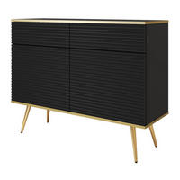 SIDEBOARD Schwarz POLO Gerillt Auf Hohen Goldenen Beinen 107 cm - Schwarz, Holzwerkstoff (107/85/39cm) - Sepro Meble