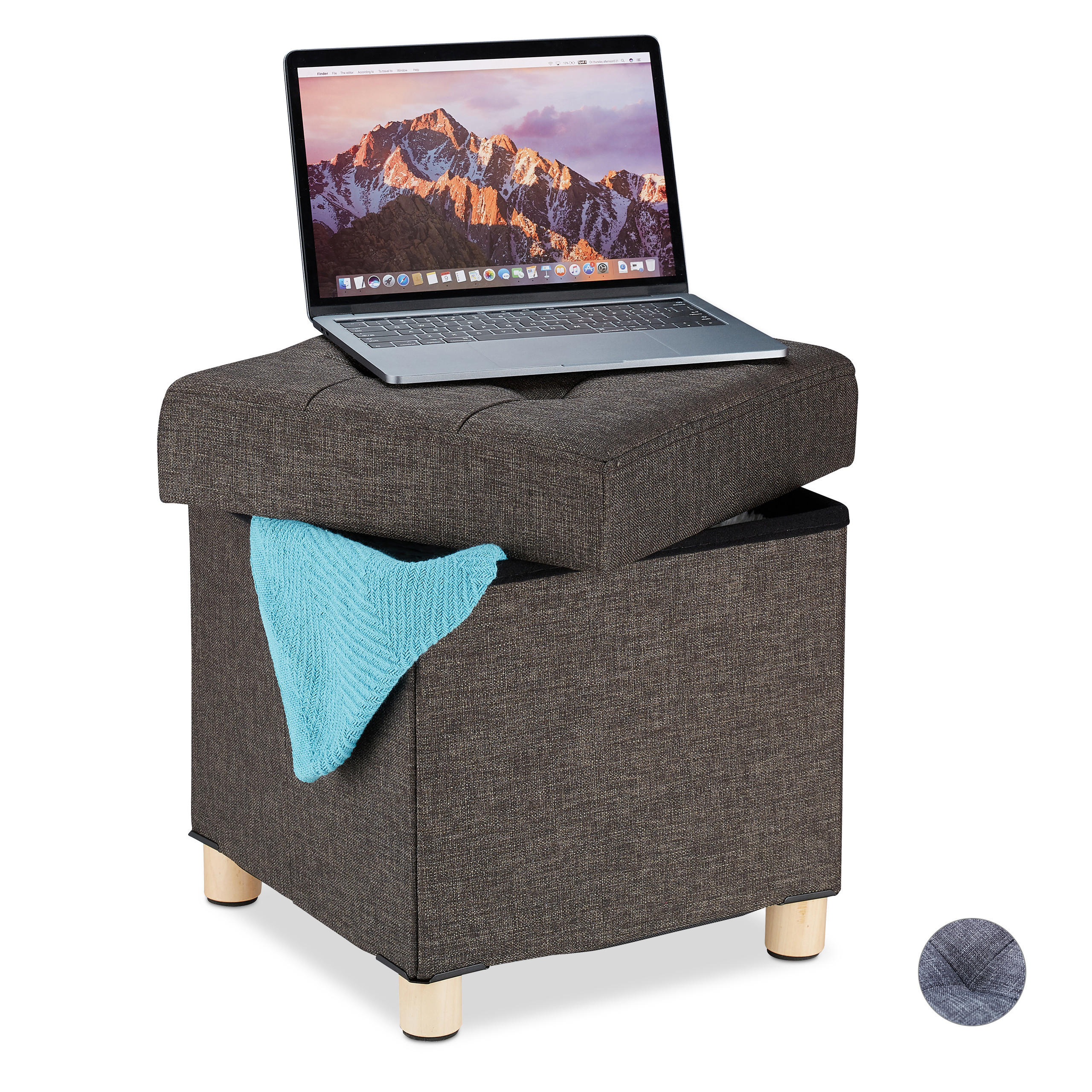 SITZHOCKER - Braun, Holzwerkstoff/Textil (38/40/38cm) - Relaxdays