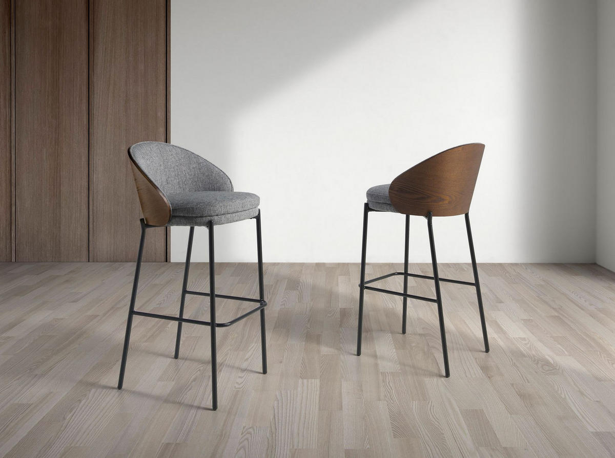 BARHOCKER, Grau, Walnuss, Schwarz 53/ 51/ 89 cm - Walnussfarben/Schwarz, Textil (53/98/51cm) - ANGEL CERDA