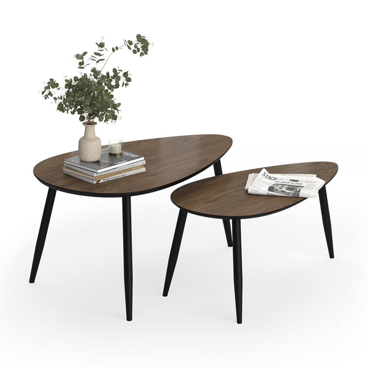 COUCHTISCH-SET Veyo Walnuss/Schwarz 98 x 60 cm Set, 2 Teile - Walnussfarben/Schwarz, Holzwerkstoff (60/98/48cm) - Vicco