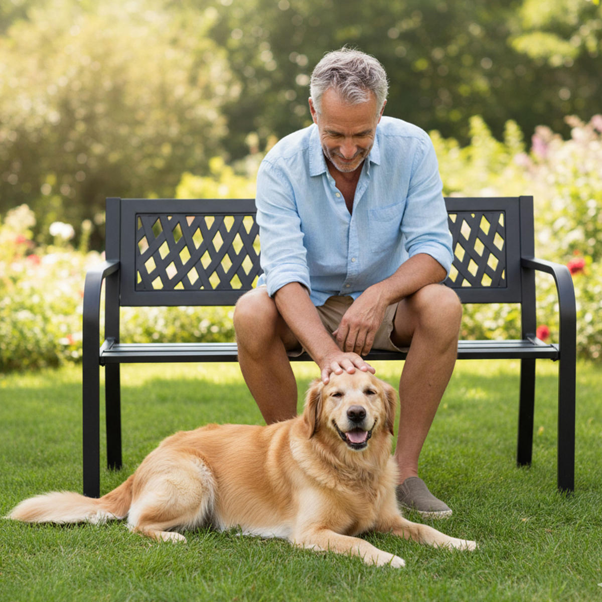 GARTENBANK KALIA Schwarz 119 x 75 x 50 cm - Schwarz, Metall (119/75/50cm) - Akord